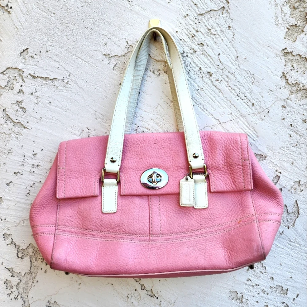 Coach light Pink white twist lock handbag purse bag - Picture 1 of 7